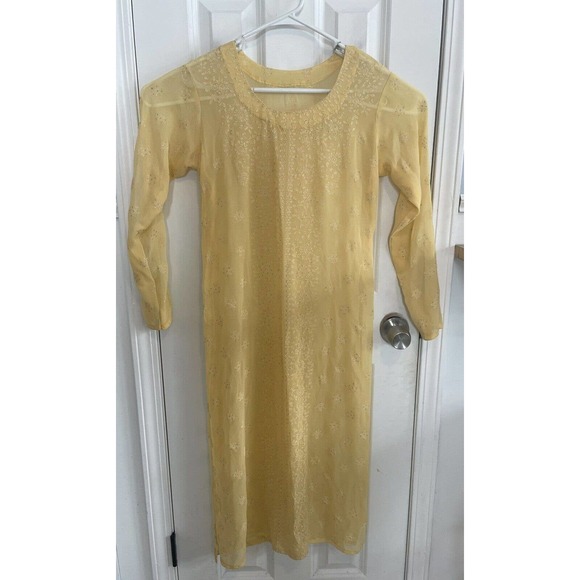 Womens Transparent Kurti Over Dress Yellow Size Medium Indian Hindi SEE DESC! - Picture 1 of 6
